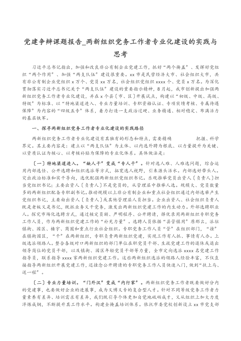 2023年党建研究课题报告_两新组织党务工作者专业化建设的实践与思考.doc_第1页