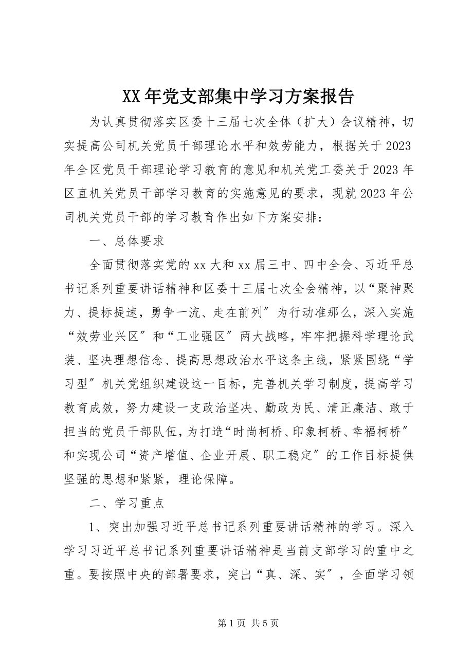 2023年党支部集中学习计划报告.docx_第1页