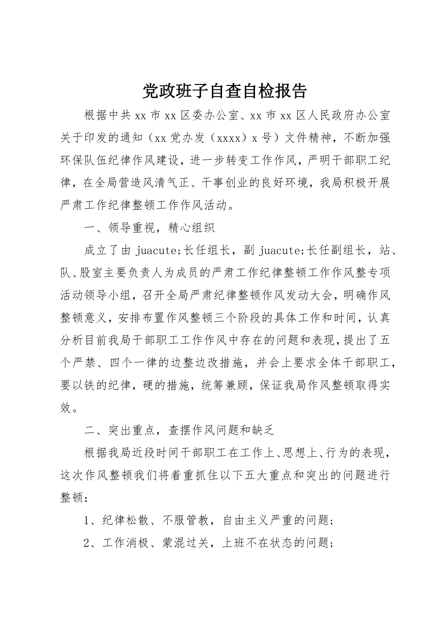 2023年党政班子自查自检报告.docx_第1页