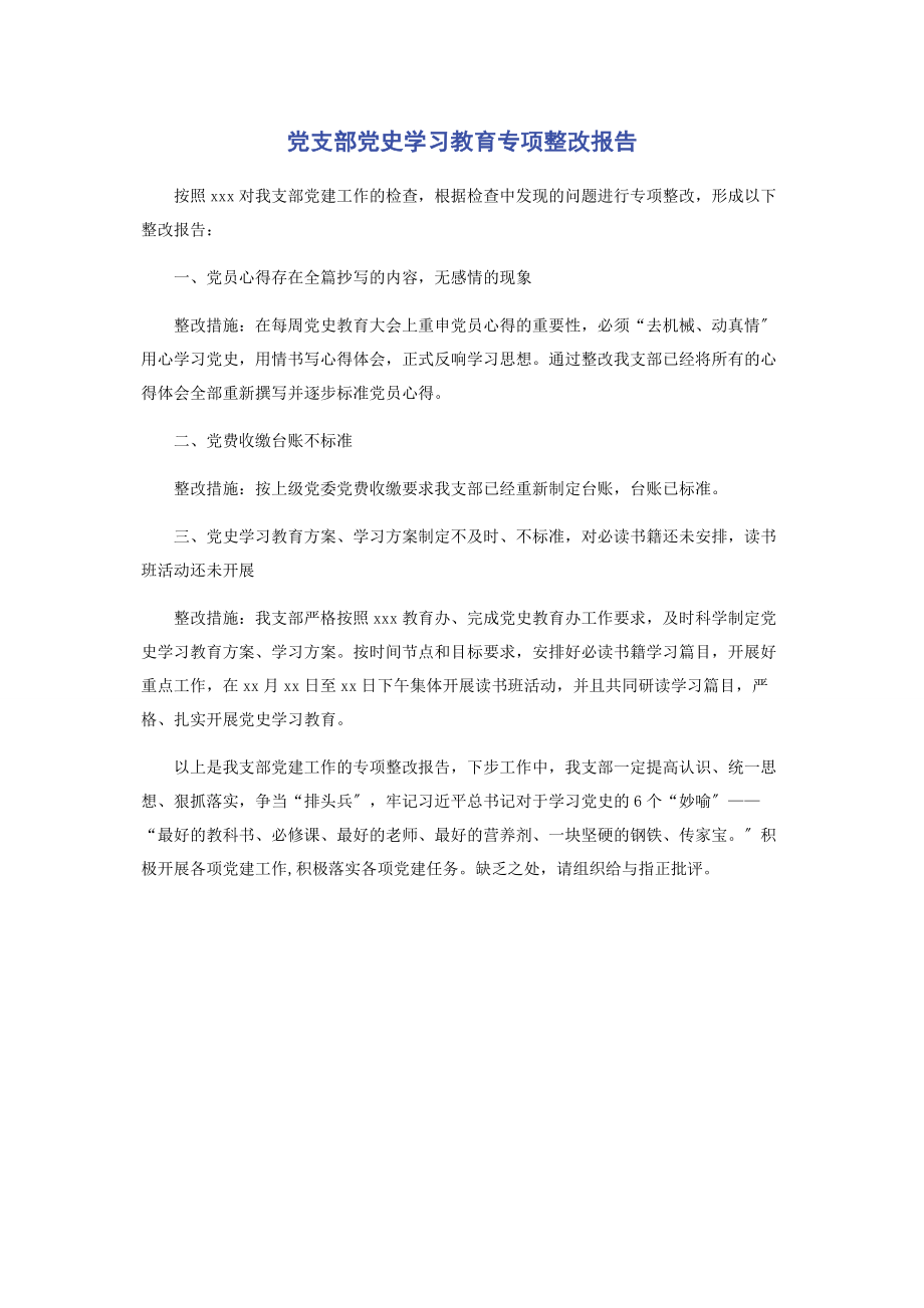 2023年党支部党史学习教育专项整改报告.docx_第1页