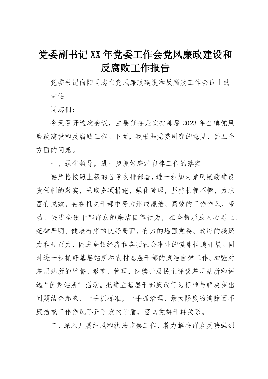 2023年党委副书记某年党委工作会党风廉政建设和反腐败工作报告.docx_第1页