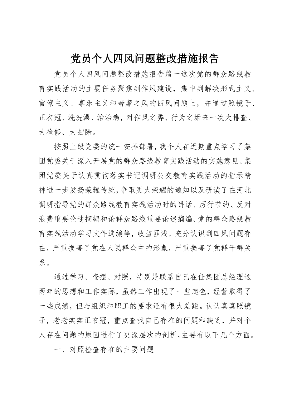 2023年党员个人四风问题整改措施报告.docx_第1页