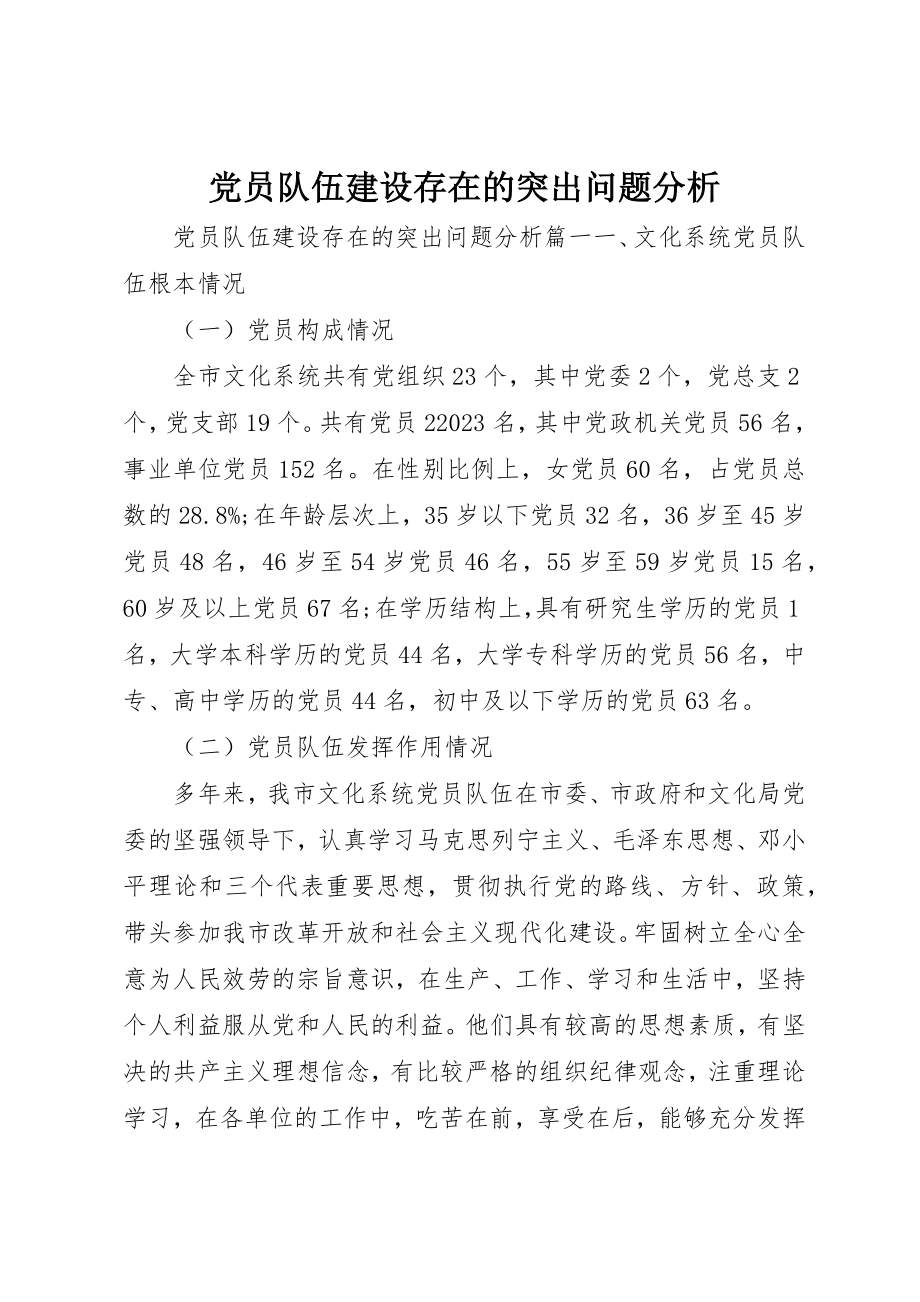 2023年党员队伍建设存在的突出问题分析.docx_第1页