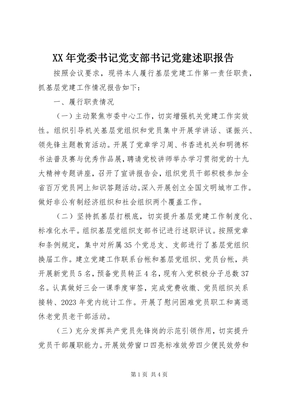 2023年党委书记党支部书记党建述职报告.docx_第1页