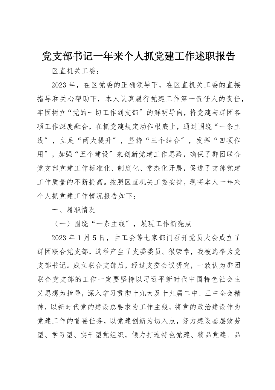 2023年党支部书记一年来个人抓党建工作述职报告.docx_第1页