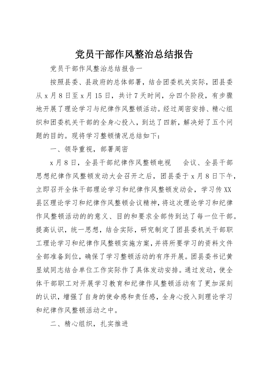 2023年党员干部作风整治总结报告.docx_第1页