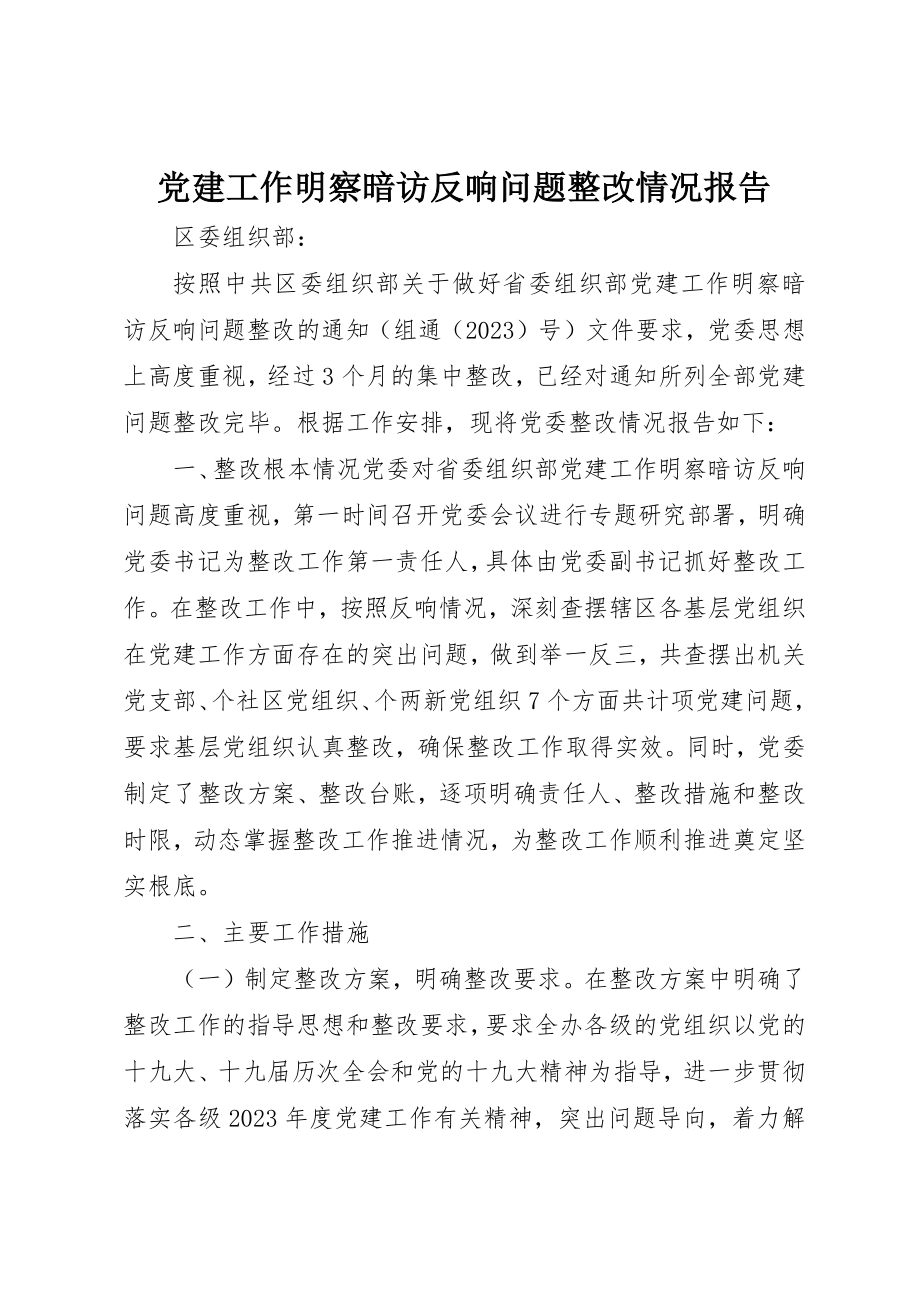 2023年党建工作明察暗访反馈问题整改情况报告.docx_第1页