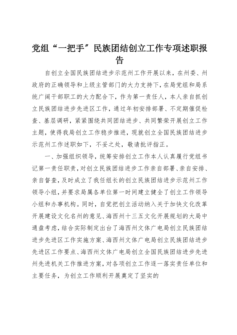 2023年党组“一把手”民族团结创建工作专项述职报告.docx_第1页