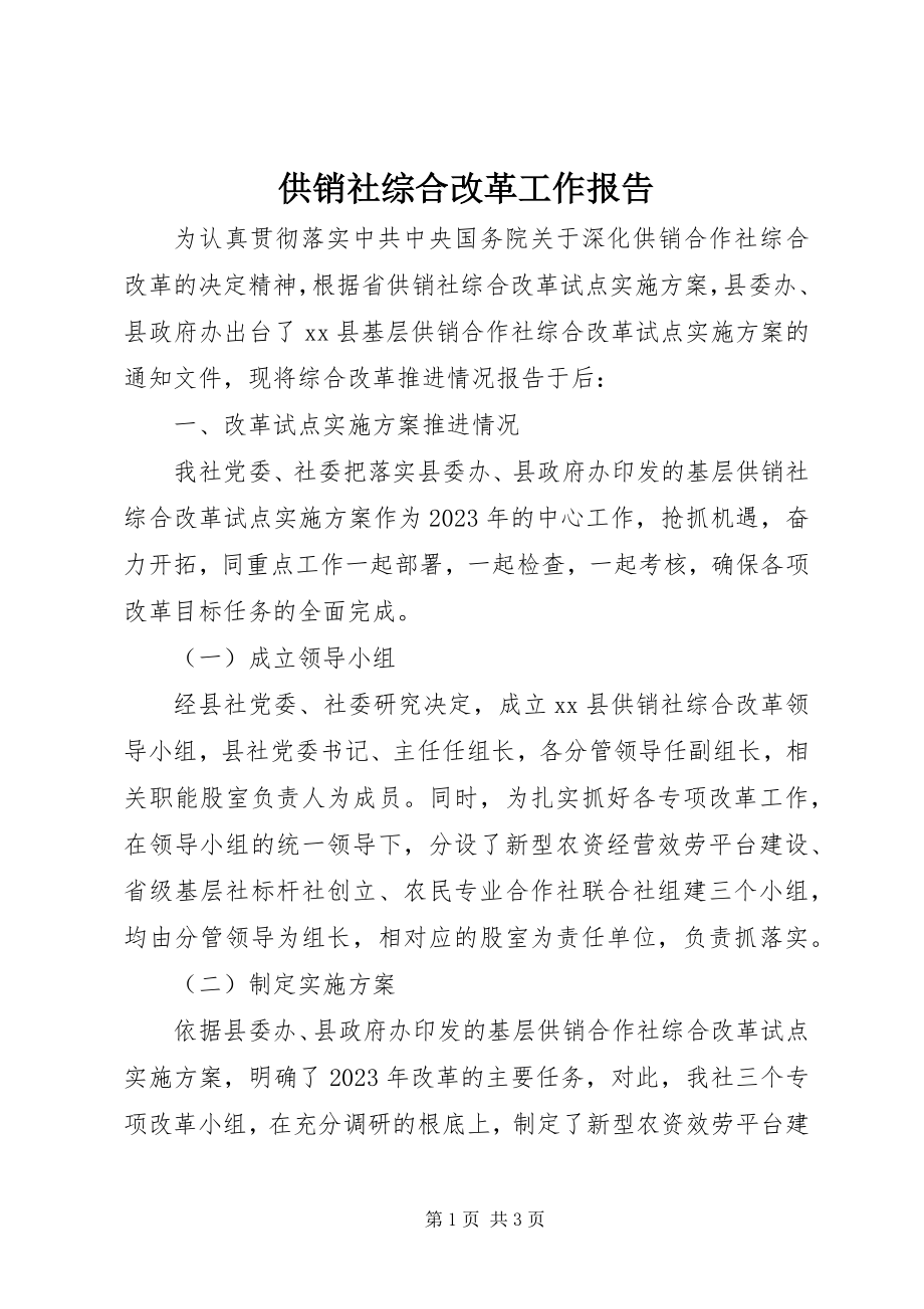 2023年供销社综合改革工作报告.docx_第1页