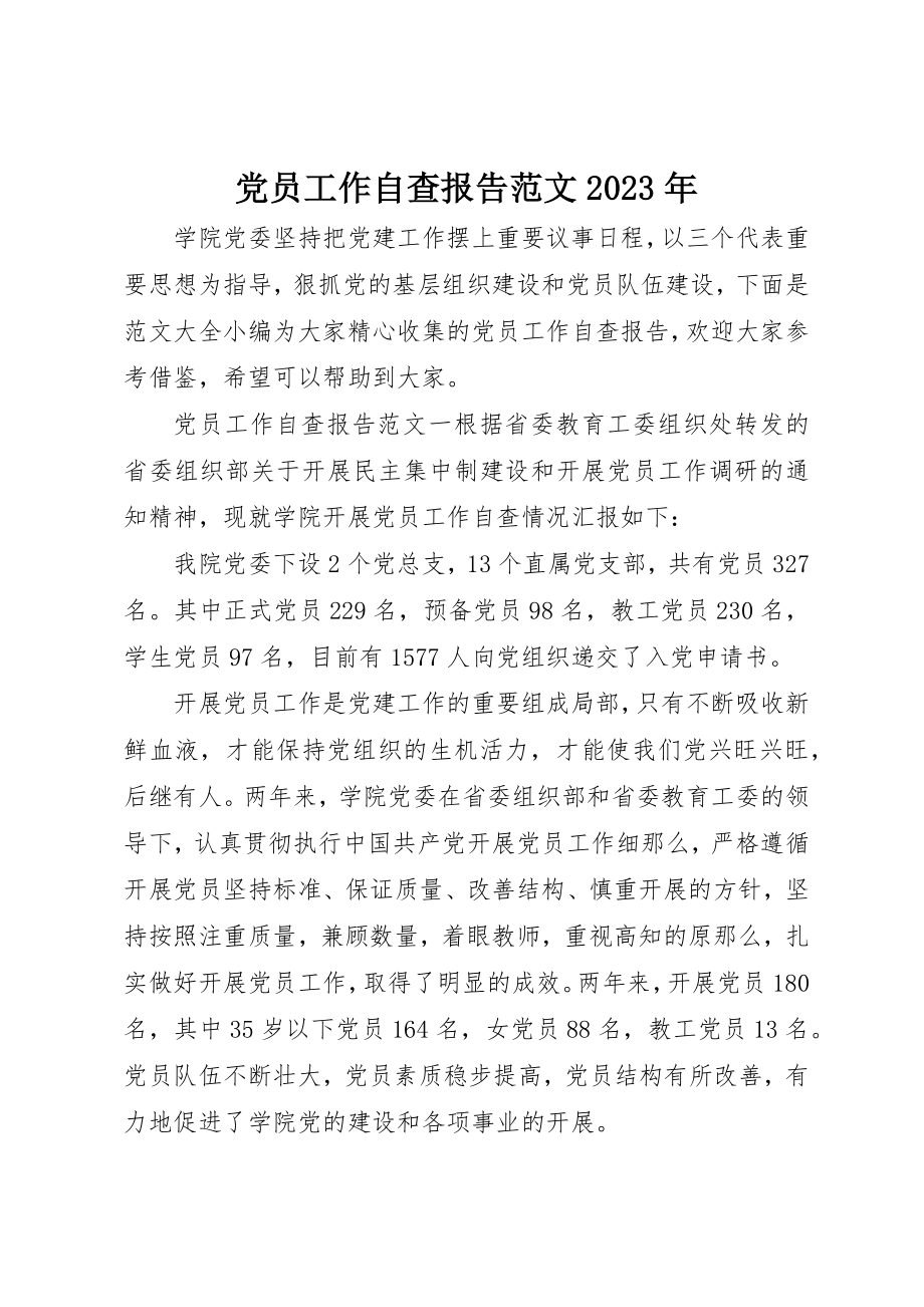 2023年党员工作自查报告某年.docx_第1页