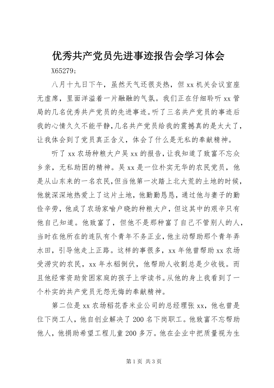 2023年优秀共产党员先进事迹报告会学习体会.docx_第1页