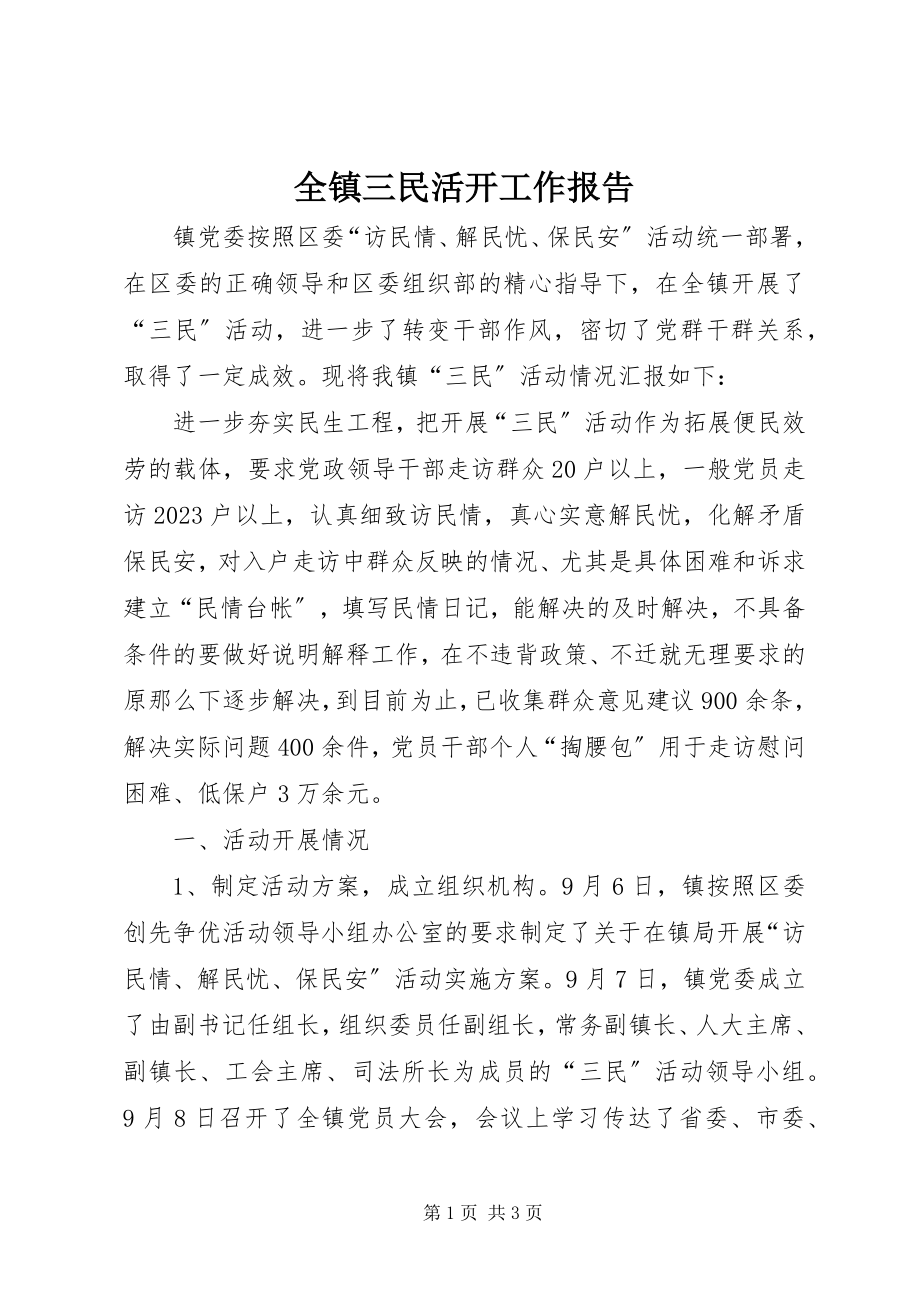 2023年全镇三民活动工作报告.docx_第1页