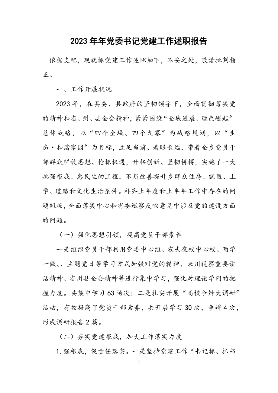 2023年党委书记党建工作述职报告.docx_第1页