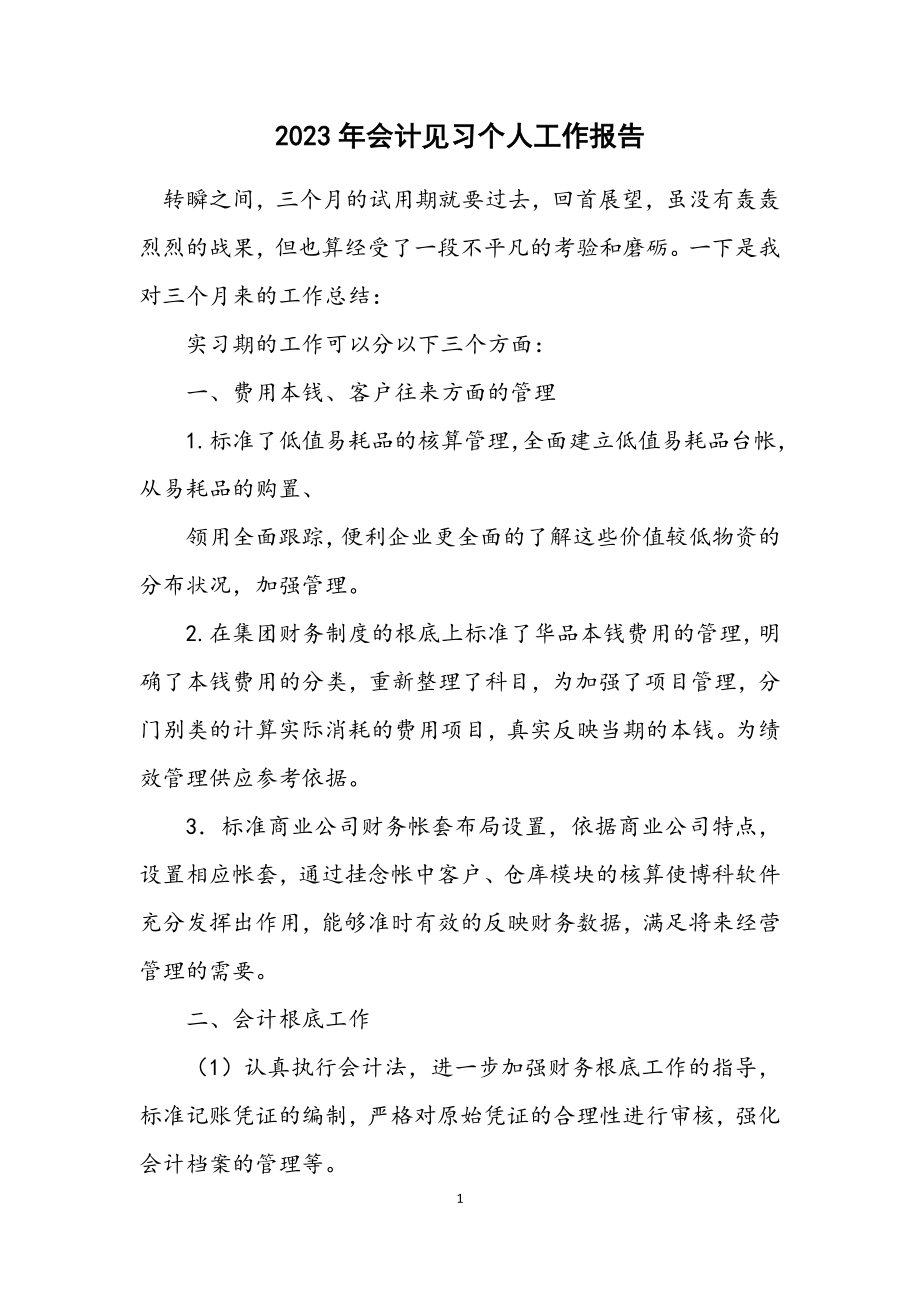 2023年会计见习个人工作报告.docx_第1页