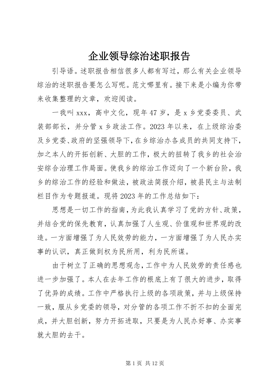 2023年企业领导综治述职报告.docx_第1页