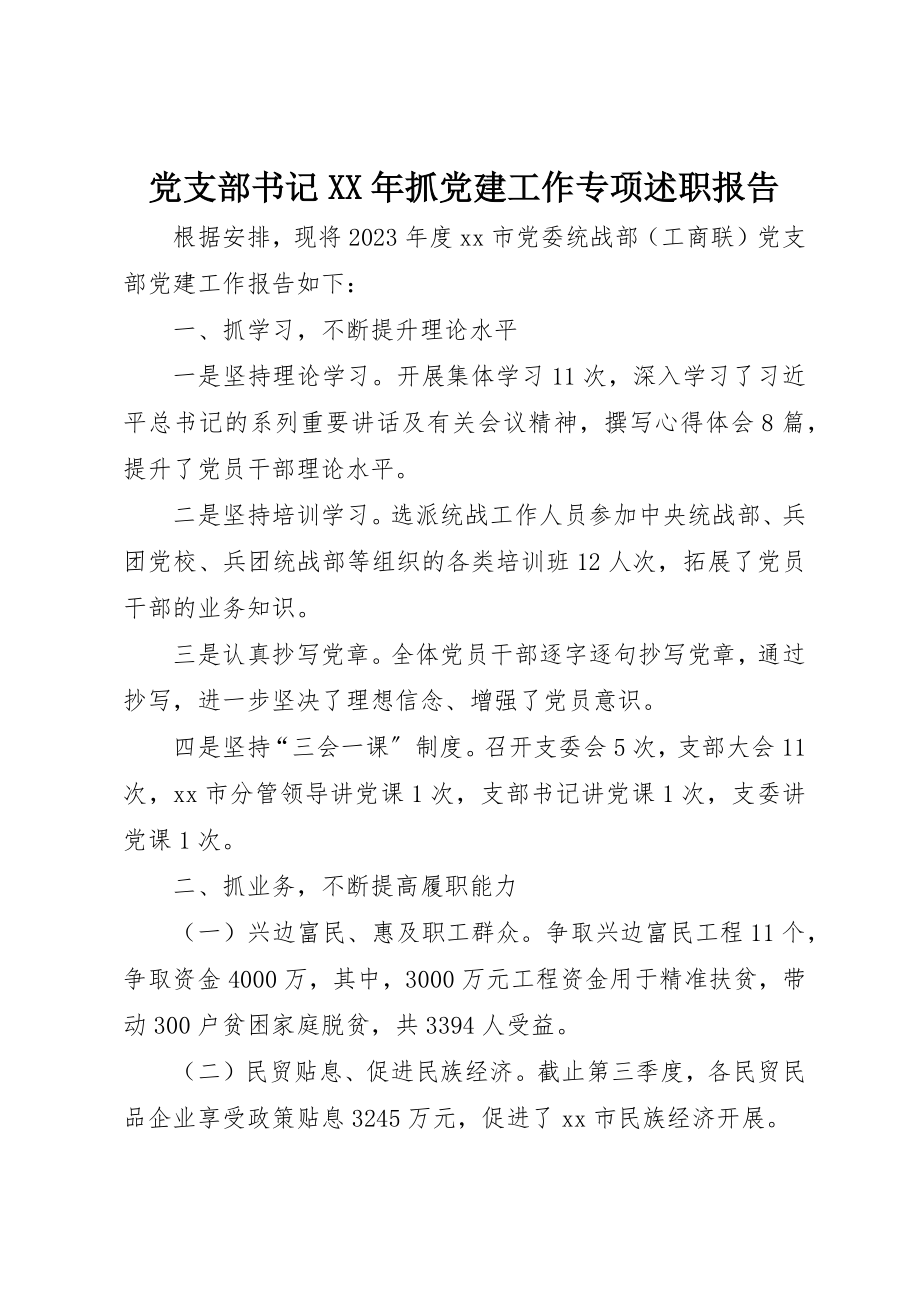 2023年党支部书记某年抓党建工作专项述职报告.docx_第1页