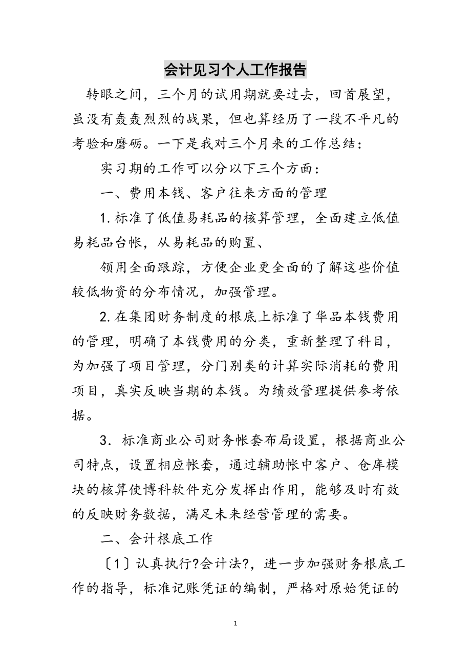 2023年会计见习个人工作报告范文.doc_第1页