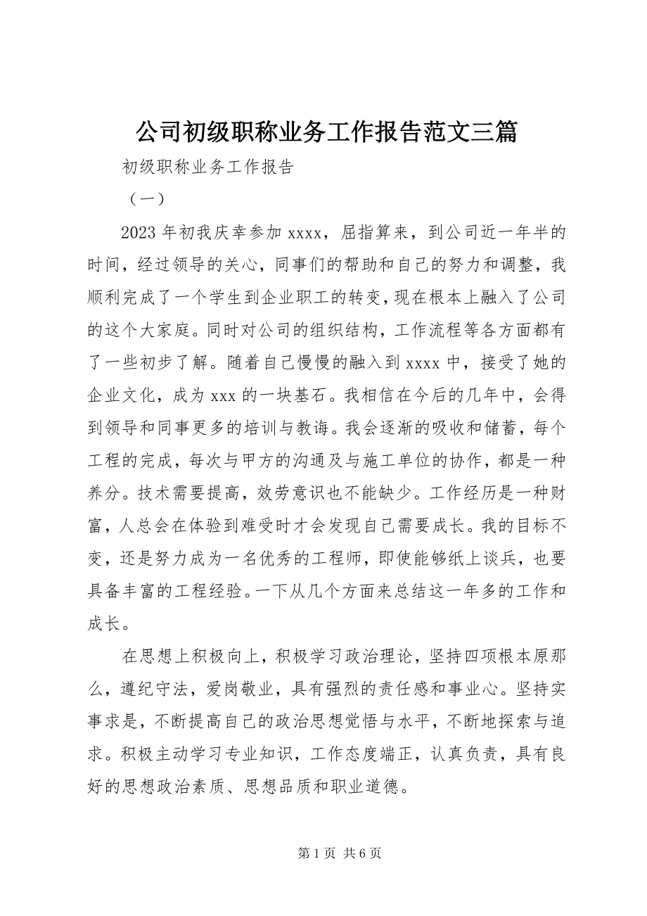 2023年公司初级职称业务工作报告三篇.docx_第1页