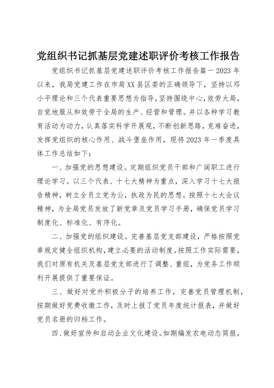 2023年党组织书记抓基层党建述职评价考核工作报告.docx_第1页