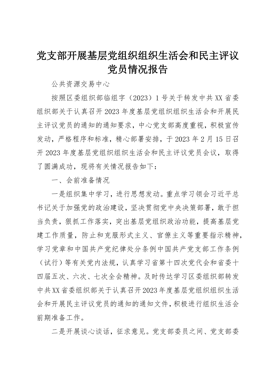 2023年党支部开展基层党组织组织生活会和民主评议党员情况报告.docx_第1页