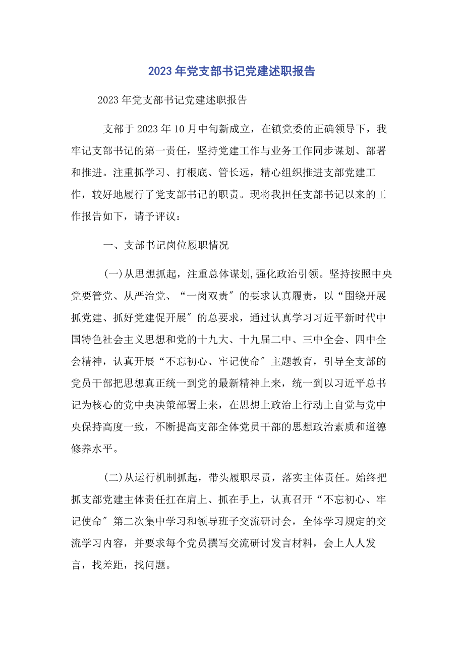 2023年党支部书记党建述职报告2.docx_第1页