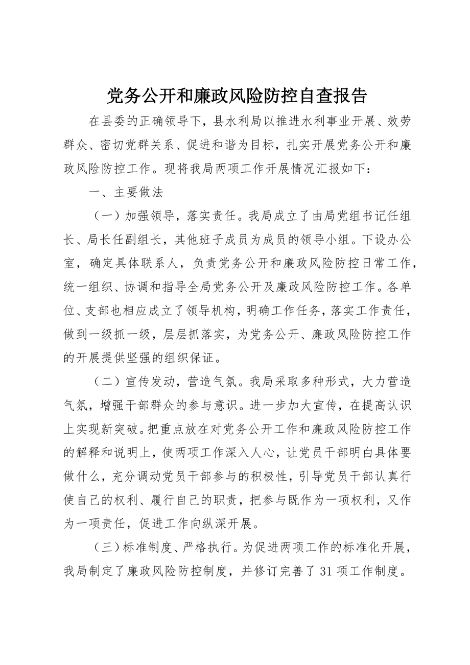 2023年党务公开和廉政风险防控自查报告.docx_第1页