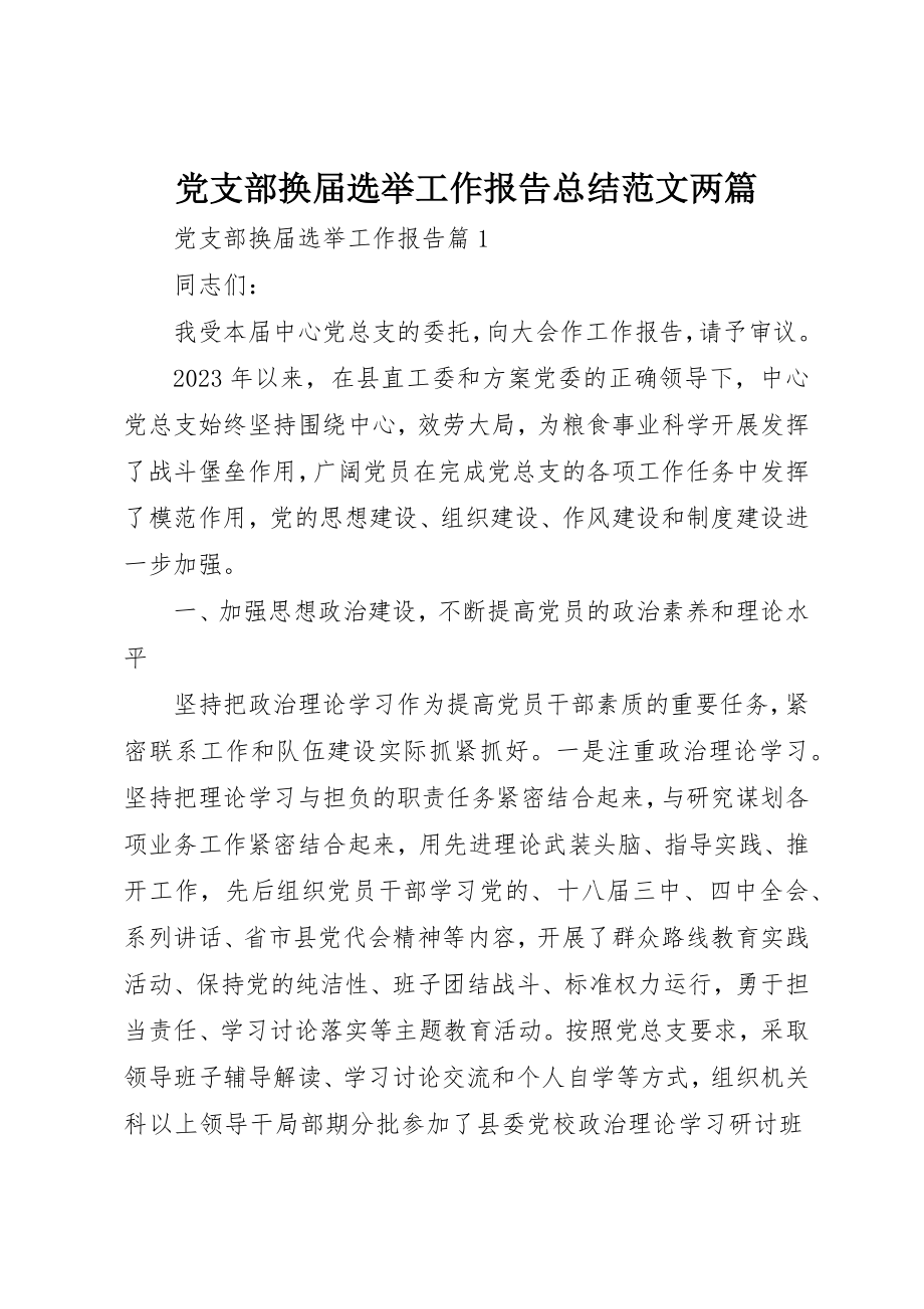 2023年党支部换届选举工作报告总结精选两篇.docx_第1页