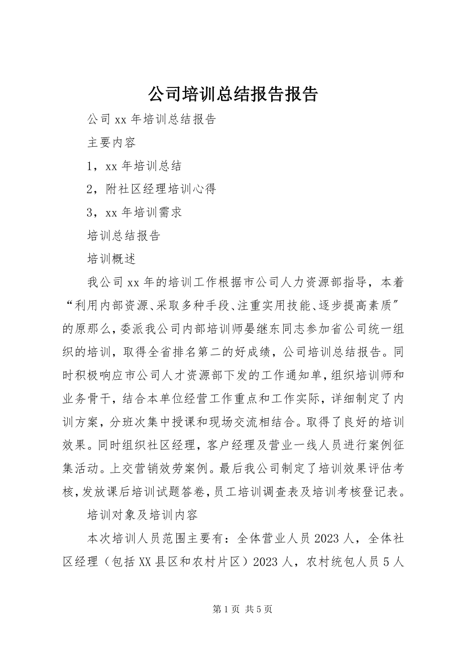 2023年公司培训总结报告报告.docx_第1页