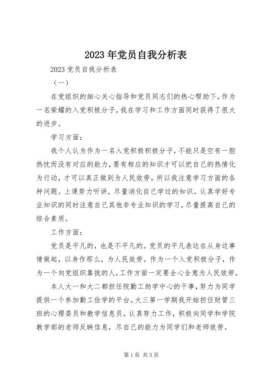 2023年党员自我分析表.docx_第1页