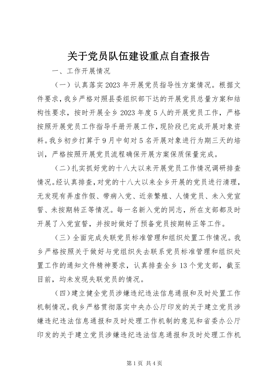 2023年党员队伍建设重点自查报告.docx_第1页