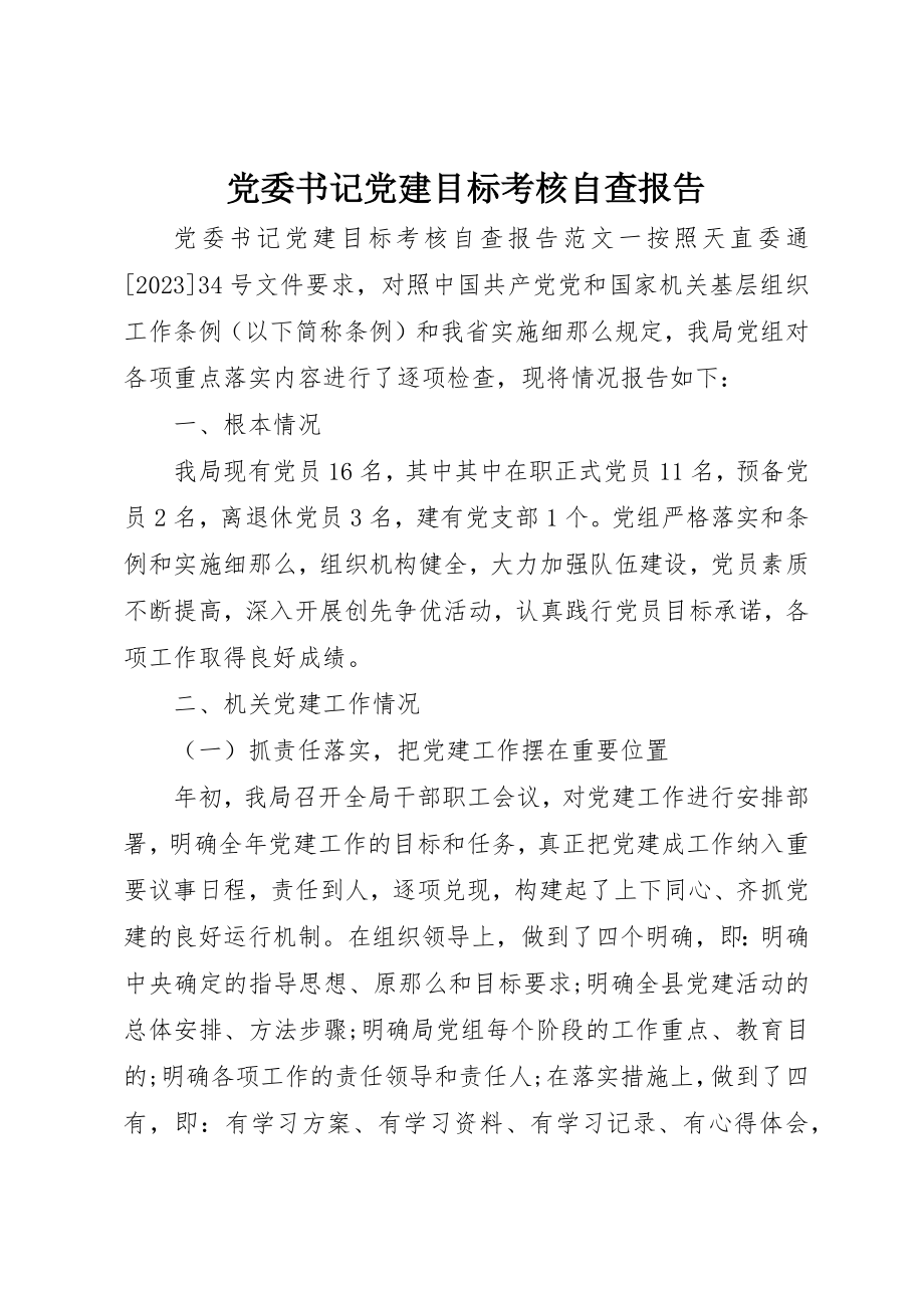 2023年党委书记党建目标考核自查报告.docx_第1页