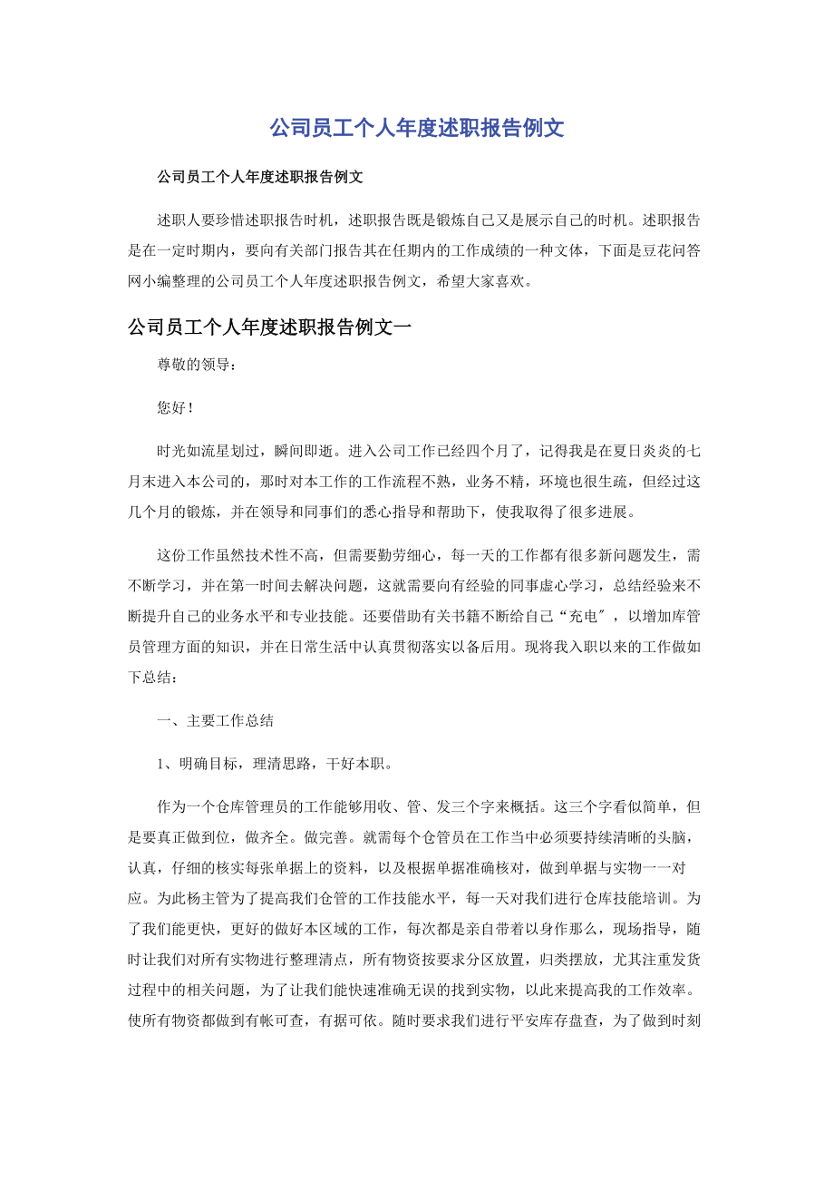 2023年公司员工个人年度述职报告例文.docx_第1页