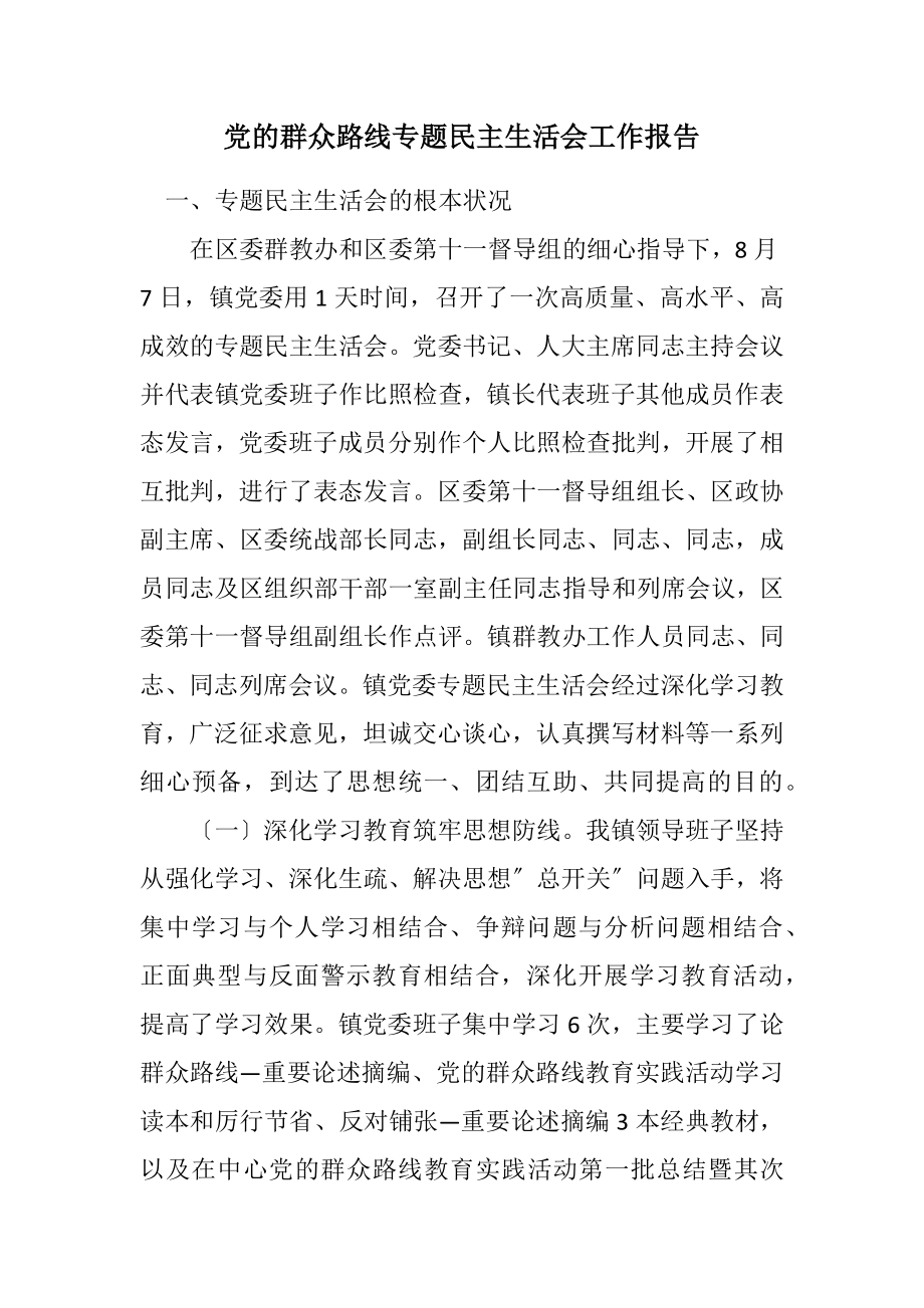 2023年党的群众路线专题民主生活会工作报告.docx_第1页