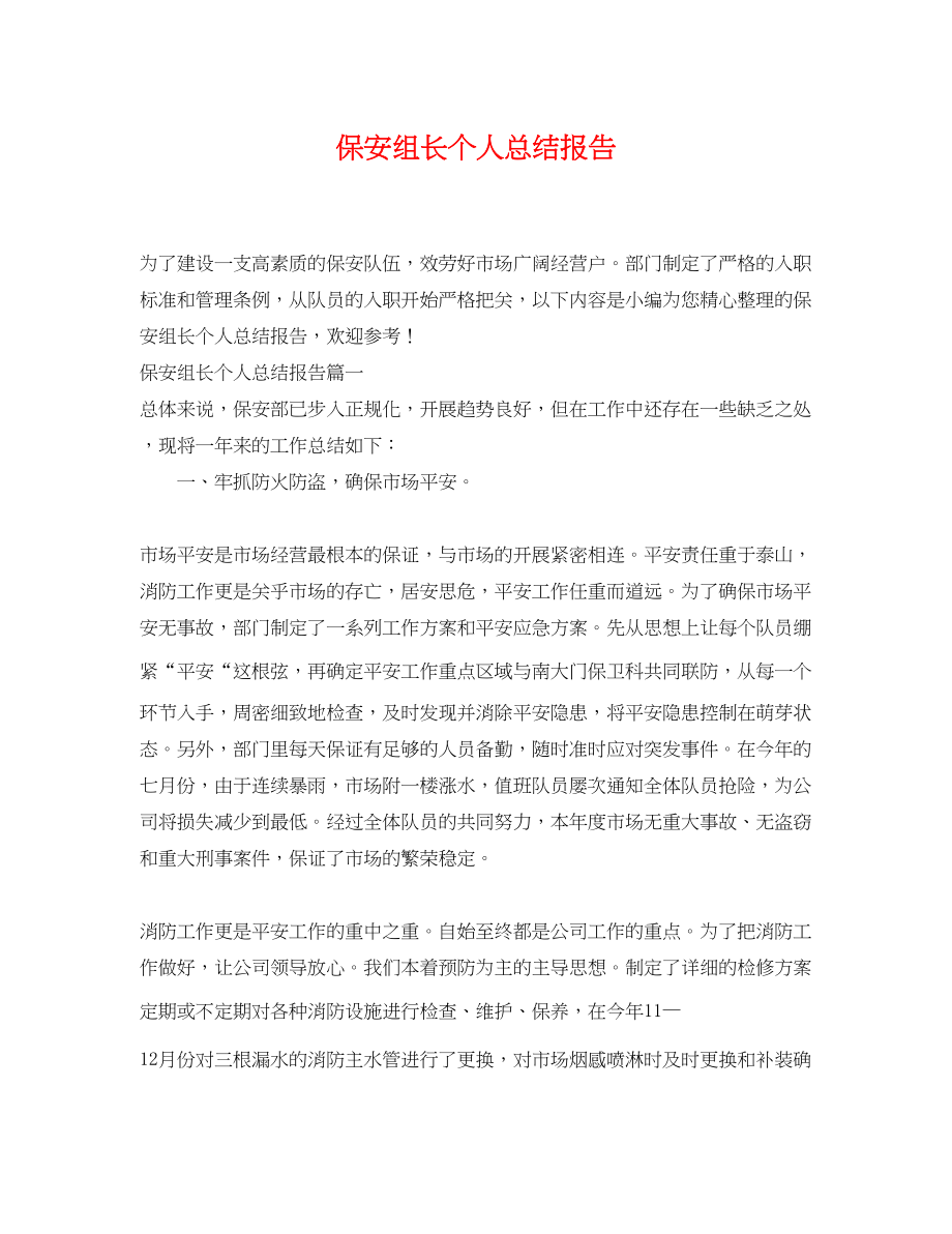 2023年保安组长个人总结报告.docx_第1页