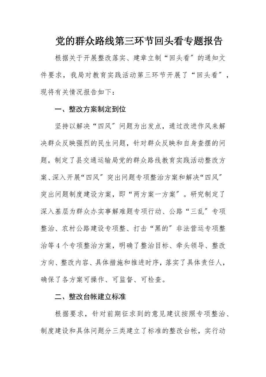 2023年党的群众路线第三环节回头看专题报告新编.docx_第1页