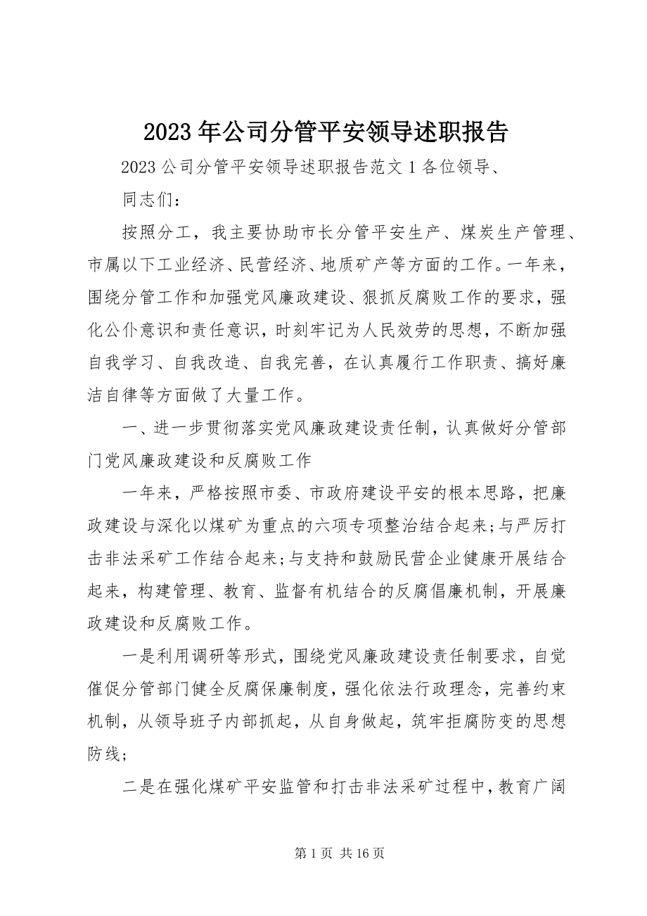 2023年公司分管安全领导述职报告.docx_第1页