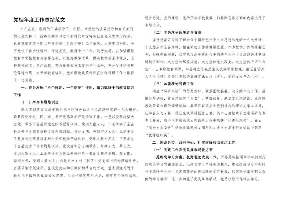 2023年党校年度工作总结工作汇报报告.docx_第1页