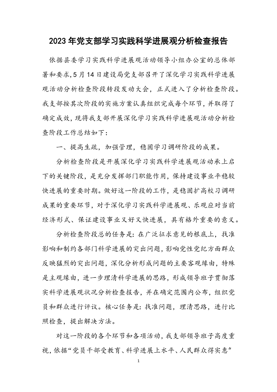 2023年党支部学习实践科学发展观分析检查报告.docx_第1页