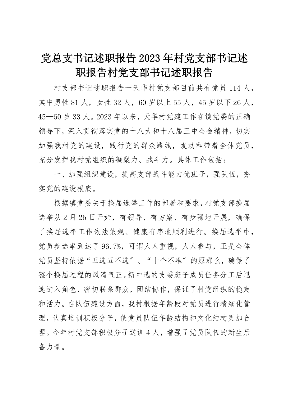 2023年党总支书记述职报告某年村党支部书记述职报告村党支部书记述职报告.docx_第1页