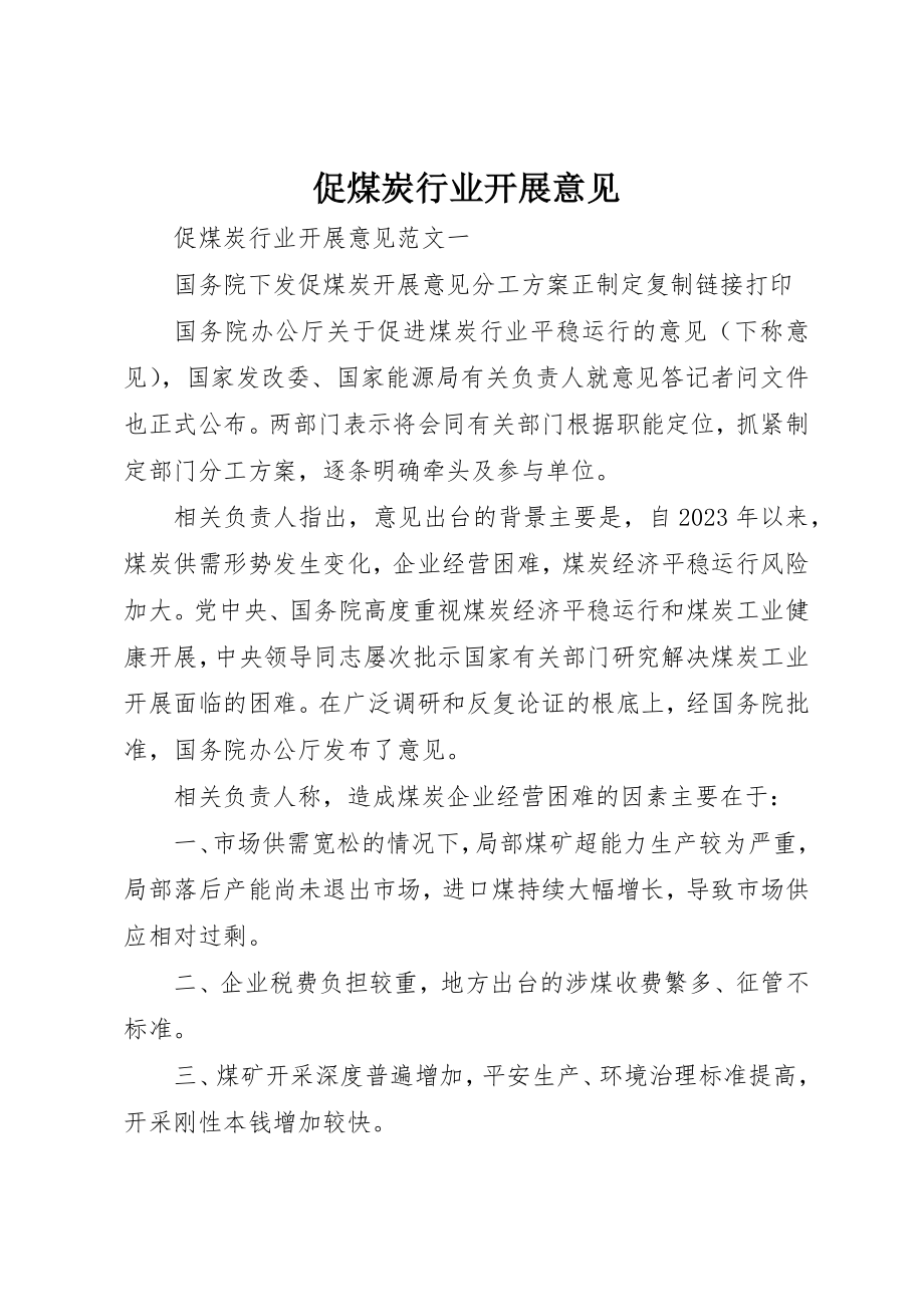 2023年促煤炭行业发展意见.docx_第1页