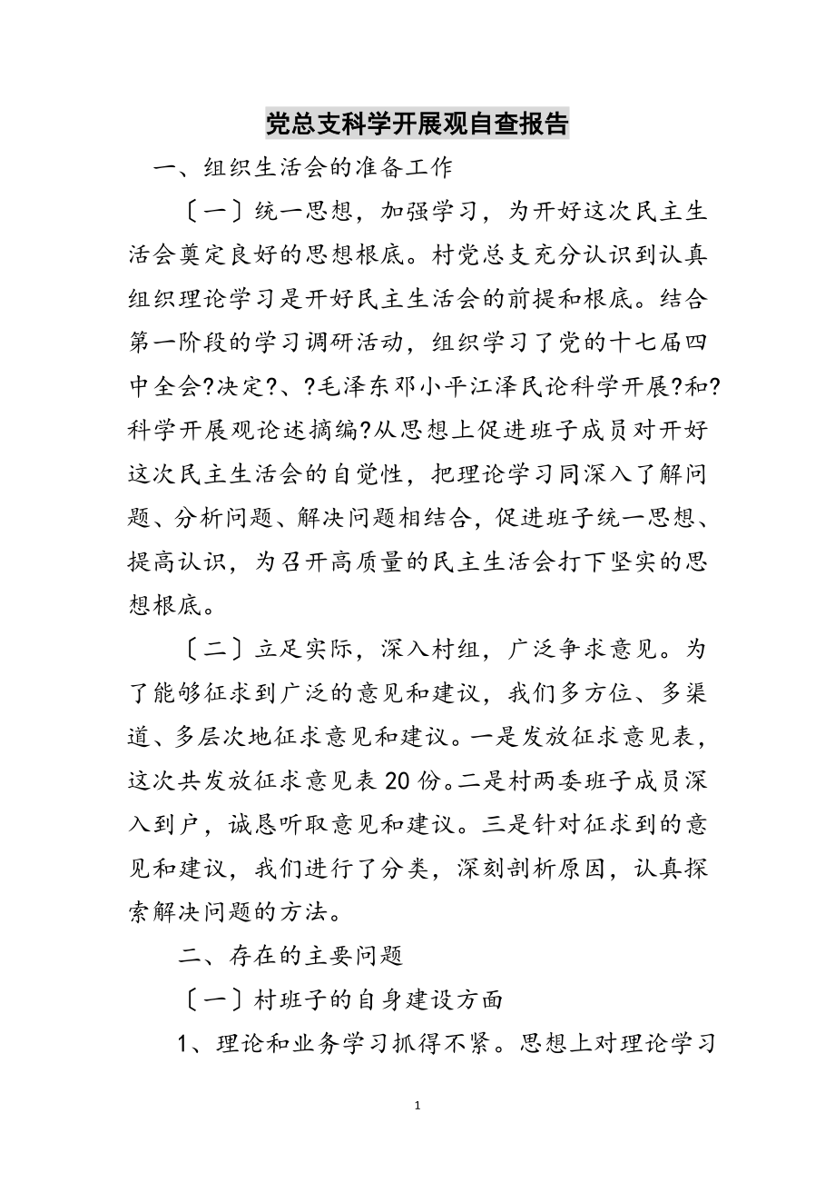 2023年党总支科学发展观自查报告范文.doc_第1页