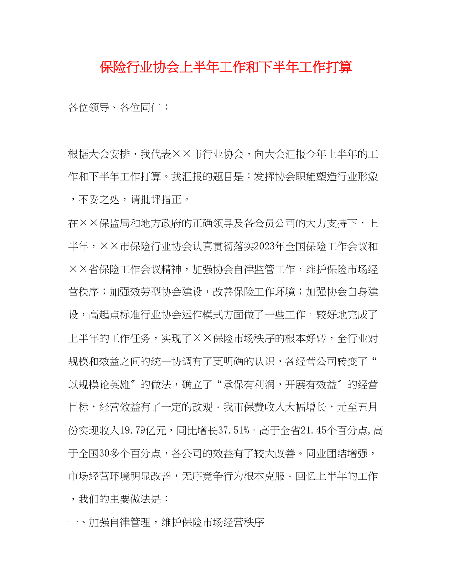 2023年保险行业协会上半工作和下半工作打算.docx_第1页