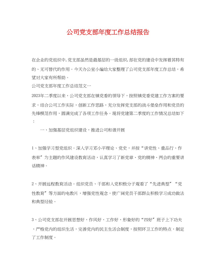 2023年公司党支部度工作总结报告.docx_第1页