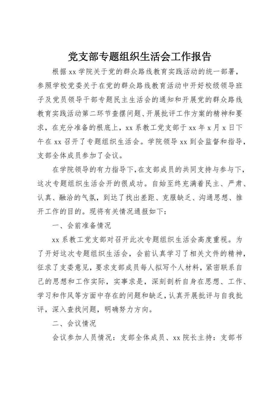 2023年党支部专题组织生活会工作报告.docx_第1页