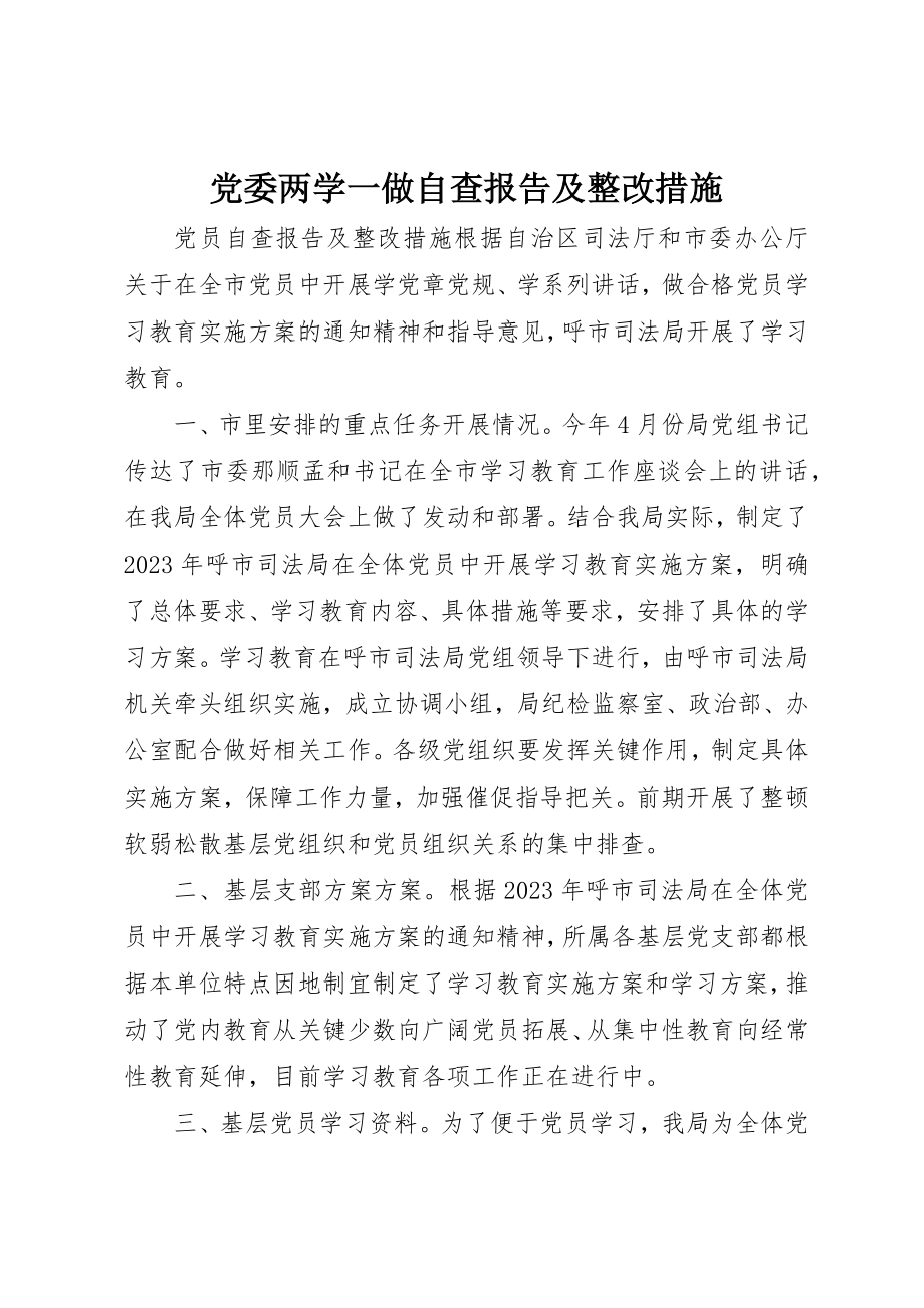 2023年党委两学一做自查报告及整改措施.docx_第1页