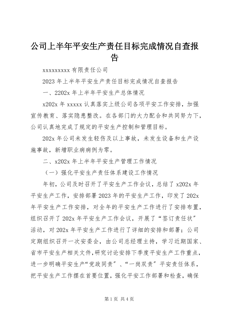 2023年公司上半年安全生产责任目标完成情况自查报告.docx_第1页