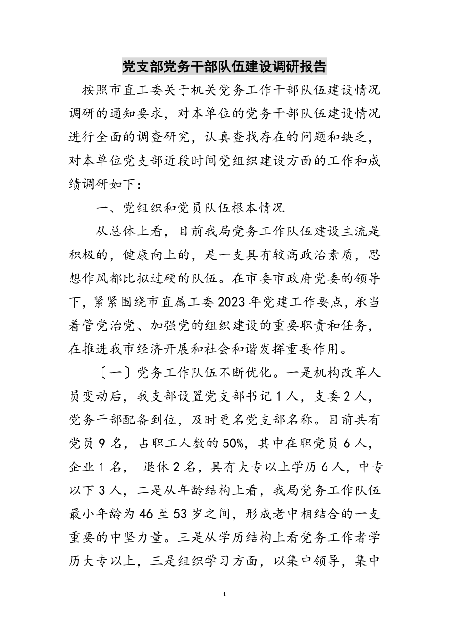 2023年党支部党务干部队伍建设调研报告范文.doc_第1页