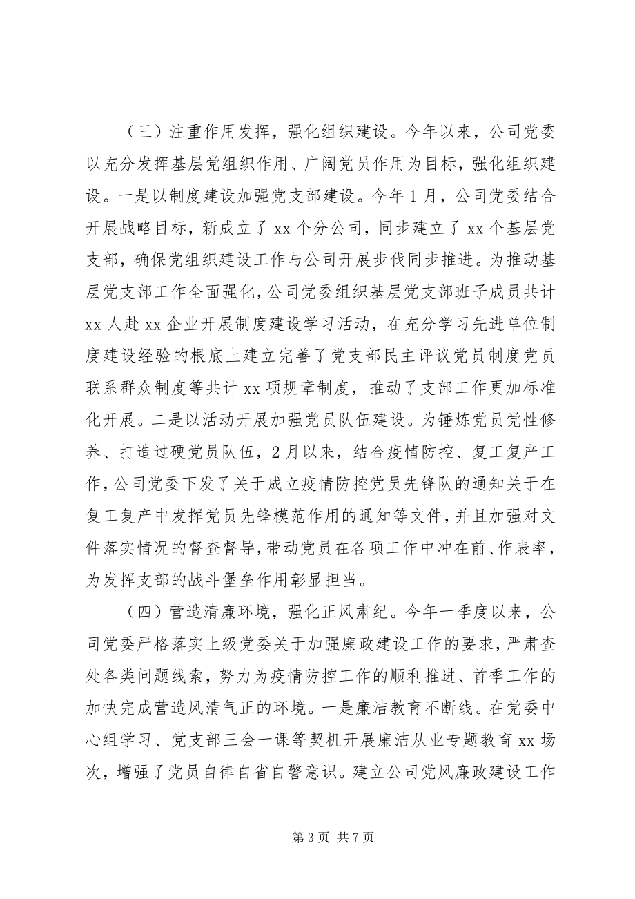 2023年公司党委某年第一季度党建工作自查报告.docx_第3页