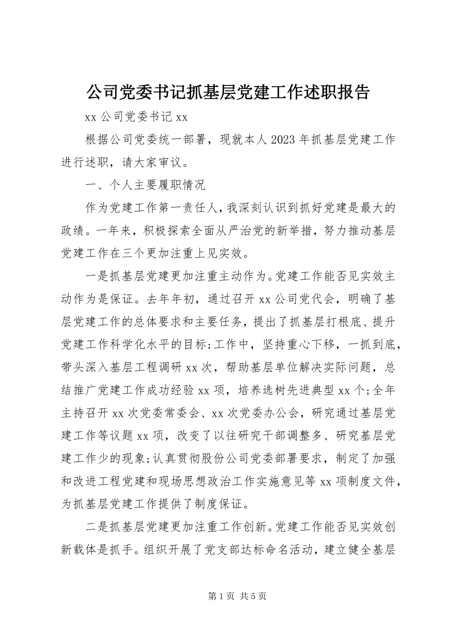 2023年公司党委书记抓基层党建工作述职报告.docx_第1页