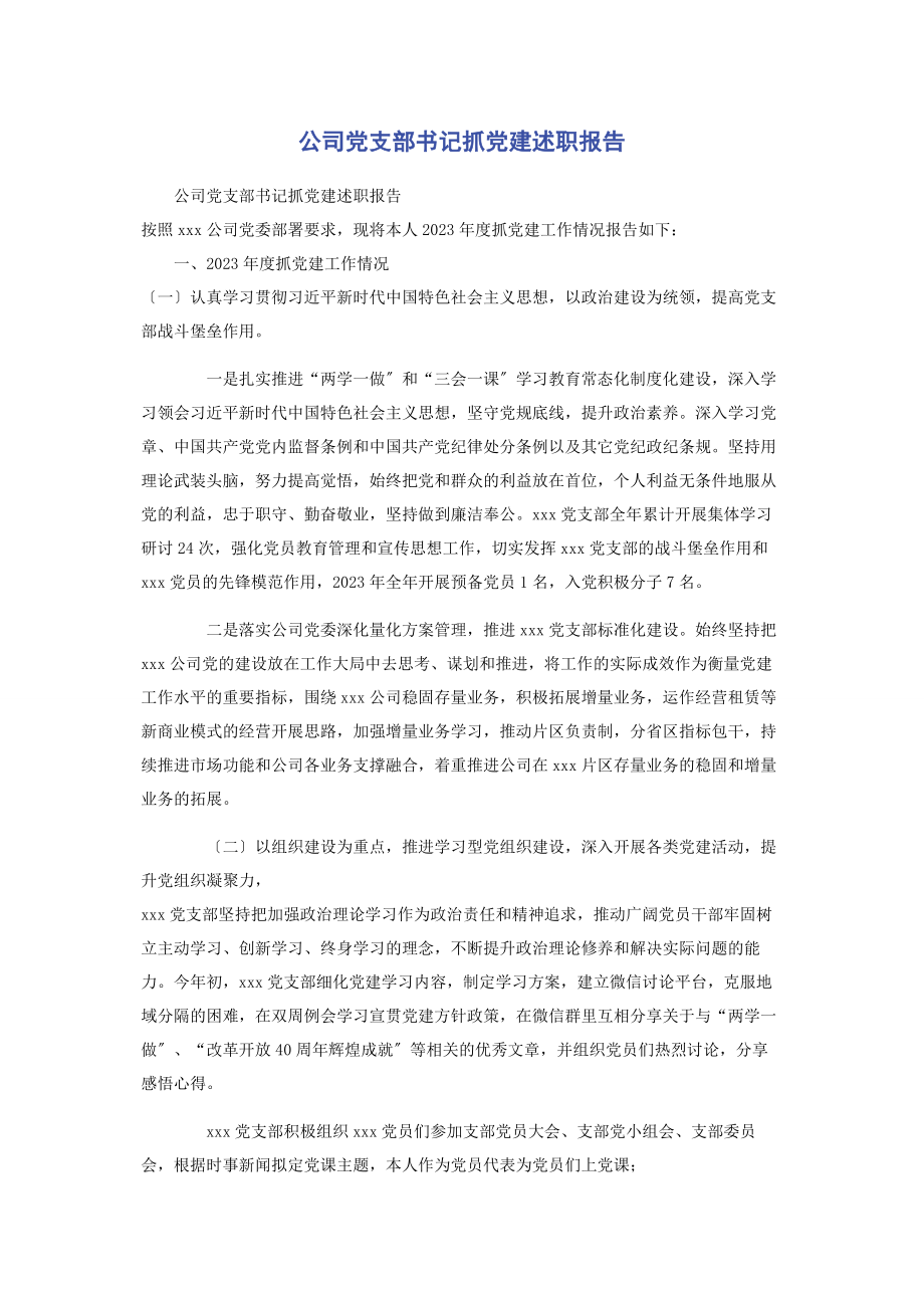 2023年公司党支部书记抓党建述职报告.docx_第1页